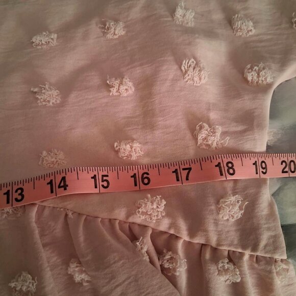 Kabundo Pink Babydoll Chenille Puff Dress ~ Short Sleeve & V-neck Size M - Picture 6 of 6